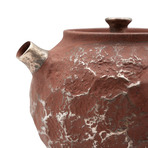 Théière en argile rouge à anse latérale avec motif météore argenté # 94421
