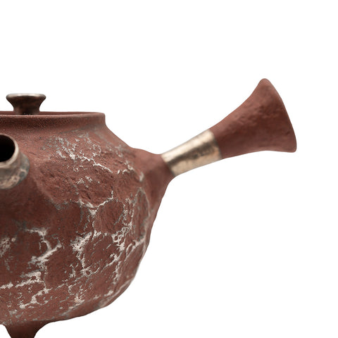 Théière en argile rouge à anse latérale avec motif météore argenté # 94421