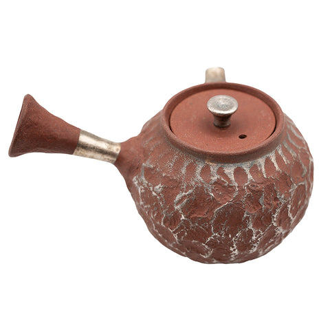 Théière en argile rouge à anse latérale avec motif météore argenté # 94421