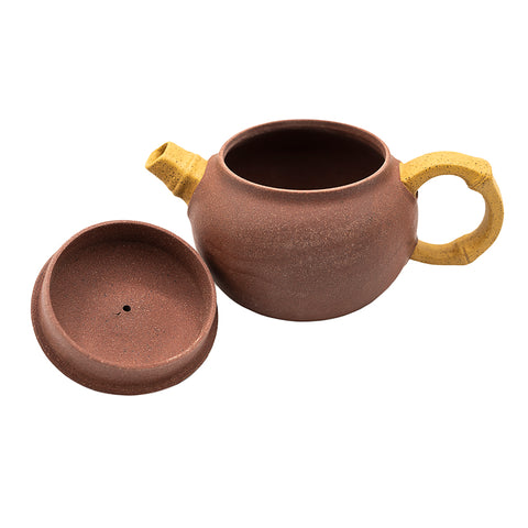 Théière en argile rouge avec poignée en bambou et couvercle en pierre Taihu # 94423