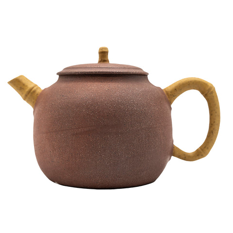 Small Red ClayTeapot with Bamboo Design # 94424
