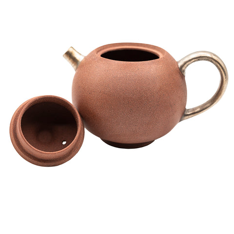Théière en argile rouge avec motif de gourde en argent # 94425