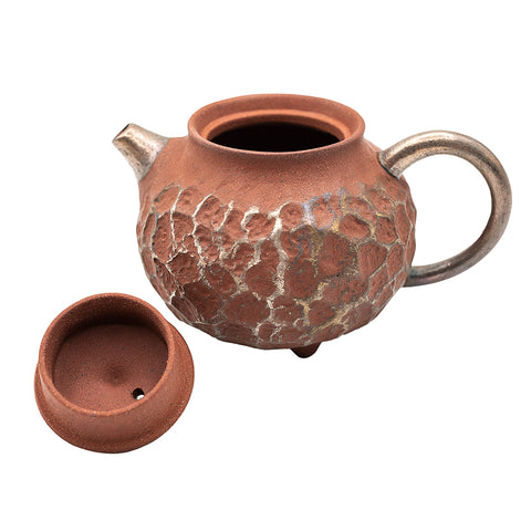 Théière en argile rouge avec motif météore argenté # 94420