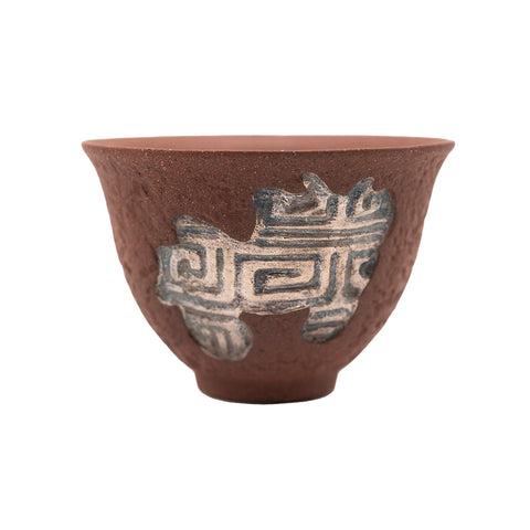 Red Clay Tea Cup with Key-Fret Motif # 94439