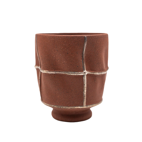 Taza Pellizcada de Barro Rojo con Incrustaciones de Plata # 94441