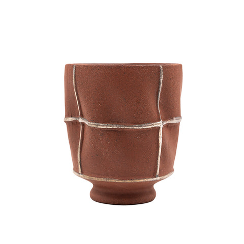 Red Clay Silver-Inlaid Pinched Cup # 94441