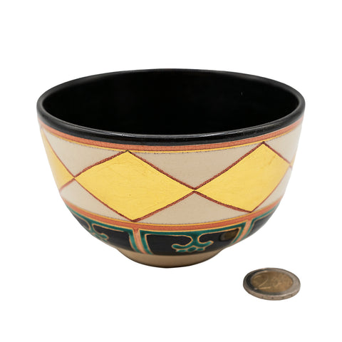 Japanese Chawan with Geometric Gold Leaf Motif # 94757