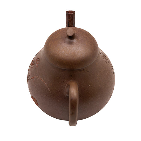 Woodfired Yixing-Style Teapot with Floral Carving # 95012