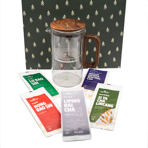 Théière en verre premium & coffret cadeau d'échantillons de thé best-seller # 95050