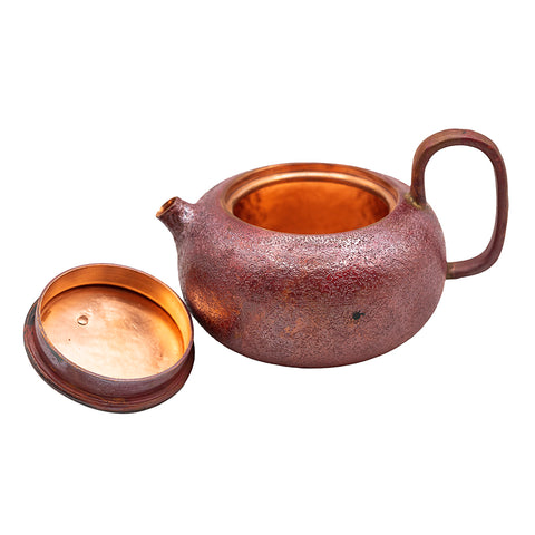 Textured Copper Teapot with Upright Handle # 95056