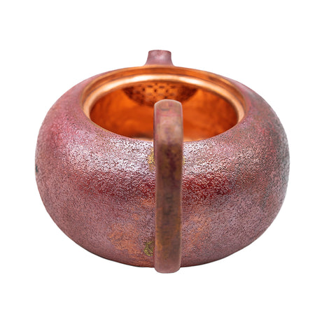 Textured Copper Teapot with Upright Handle # 95056
