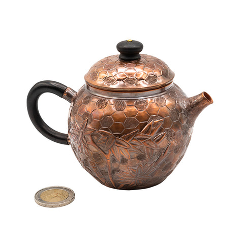 Engraved Copper Teapot with Black Handle # 95058