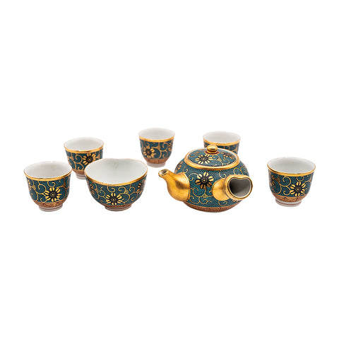 Japanese Vintage Tea Set with Gilded Floral Pattern # 95066