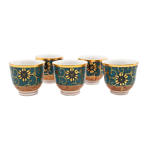 Japanese Vintage Tea Set with Gilded Floral Pattern # 95066