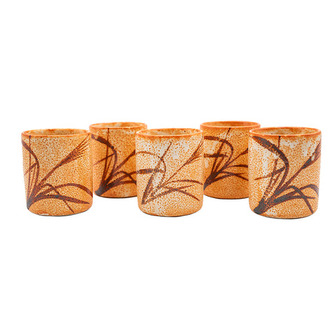 Set of Five Japanese Yunomi with Grass Motif # 95070