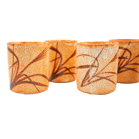 Set of Five Japanese Yunomi with Grass Motif # 95070