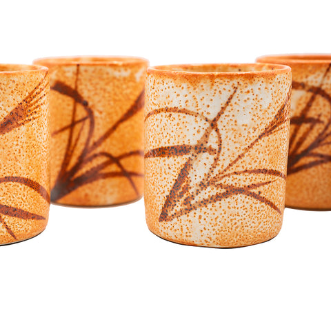 Set of Five Japanese Yunomi with Grass Motif # 95070