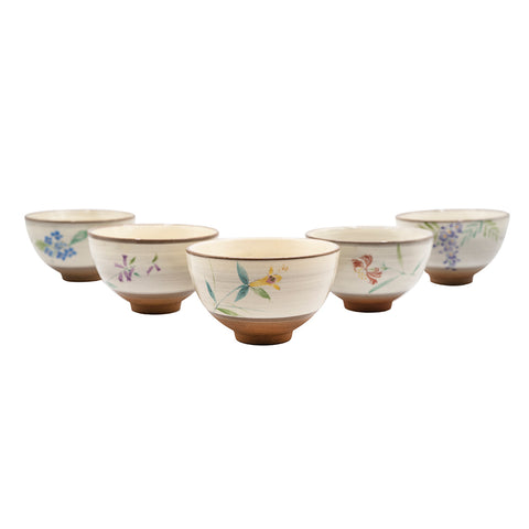 Vintage Japanische Teetassen Set mit 5 Stück – Handbemalte Blumenmotive – Tea Culture Club