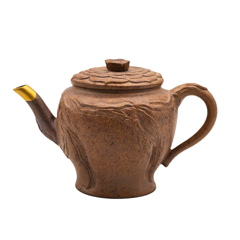 Woodfired Yixing Teapot Lotus Lid with Gold Kintsugi # 95078
