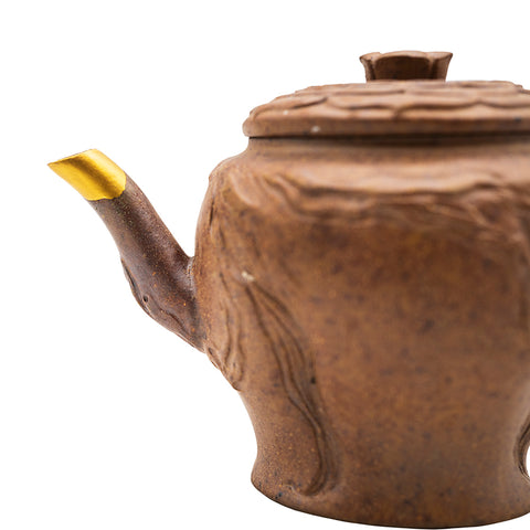 Woodfired Yixing Teapot Lotus Lid with Gold Kintsugi # 95078