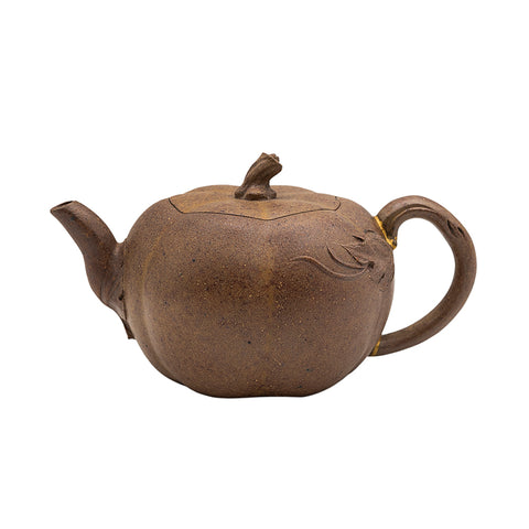 Woodfired Yixing Teapot Pumpkin Form with Kintsugi Handle # 95080