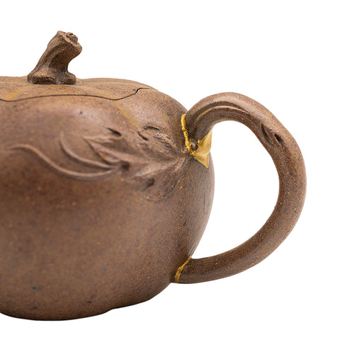 Woodfired Yixing Teapot Pumpkin Form with Kintsugi Handle # 95080