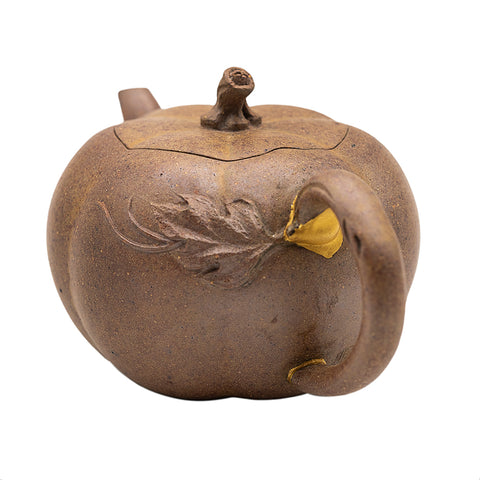 Woodfired Yixing Teapot Pumpkin Form with Kintsugi Handle # 95080