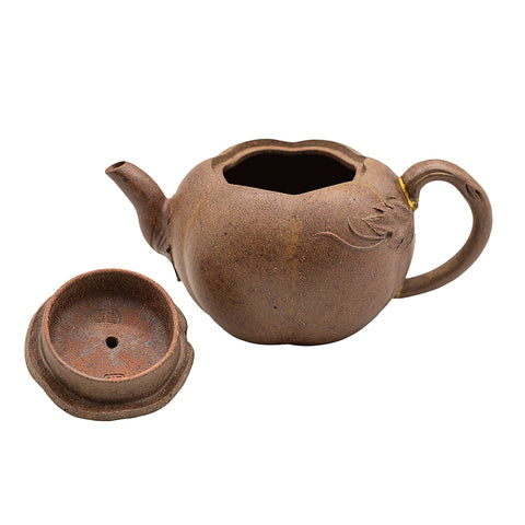 Woodfired Yixing Teapot Pumpkin Form with Kintsugi Handle # 95080