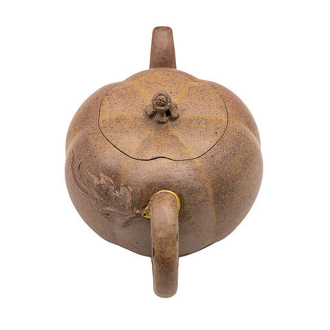Woodfired Yixing Teapot Pumpkin Form with Kintsugi Handle # 95080