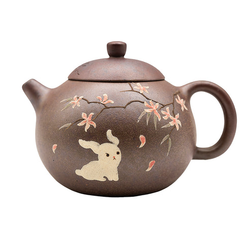 Yixing Teapot Hand-Painted Rabbit and Blossom # 95082