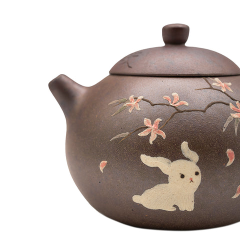 Yixing Teapot Hand-Painted Rabbit and Blossom # 95082