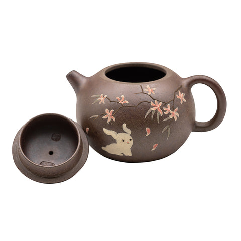 Yixing Teapot Hand-Painted Rabbit and Blossom # 95082