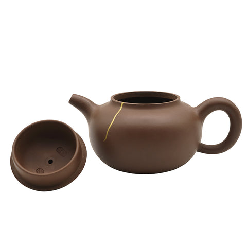 Yixing-Teekanne mit goldener Kintsugi-Reparatur Nr. 95096