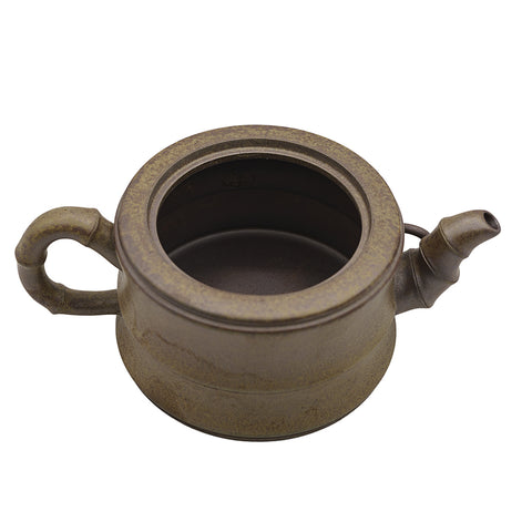 Wood-Fired Yixing Teapot with Bamboo Relief and Lid Figurine # 95102