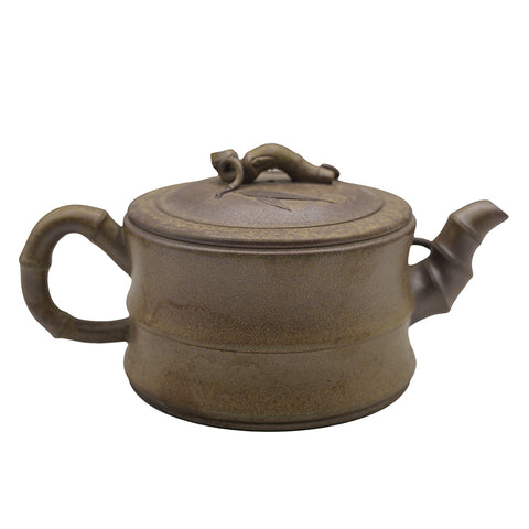 Wood-Fired Yixing Teapot with Bamboo Relief and Lid Figurine # 95102
