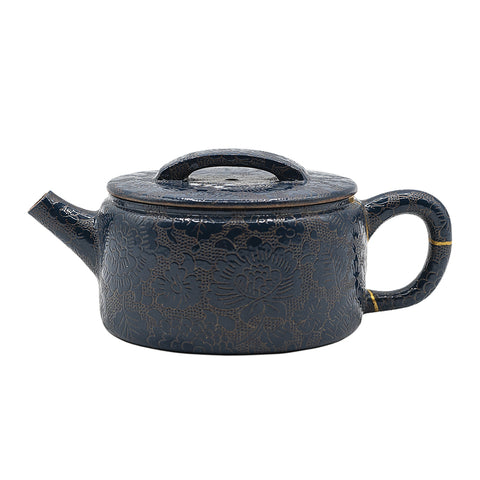 Woodfired Yixing, kintsugi, staples, carving on glaze # 95111