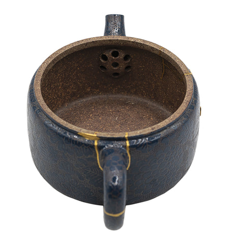 Woodfired Yixing, kintsugi, staples, carving on glaze # 95111