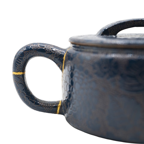 Woodfired Yixing, kintsugi, staples, carving on glaze # 95111