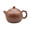 Purple clay woodfired Xi Shi teapot with auspicious cloud motifs on the handle, spout, and lid knob.