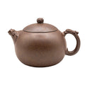 Kiln-transformed Xi Shi yixing clay woodfired teapot with auspicious cloud handle and spout.