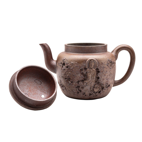 Flat-lid figure-shaped yixing clay woodfired teapot # 94798