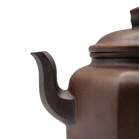 Hexagonal horizontal yixing clay woodfired teapot # 94800