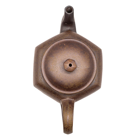Hexagonal horizontal yixing clay woodfired teapot # 94800