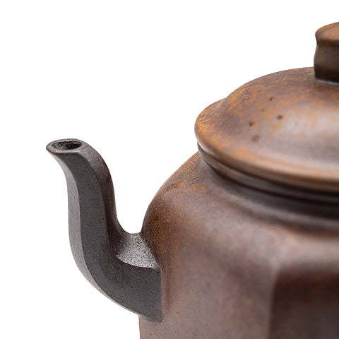 Hexagonal kiln-transformed horizontal yixing clay woodfired teapot # 94801