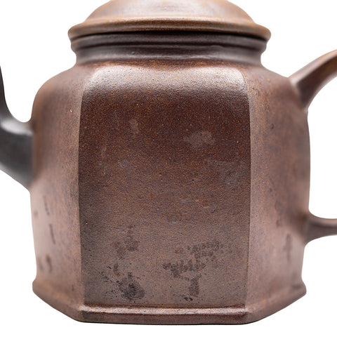 Hexagonal kiln-transformed horizontal yixing clay woodfired teapot # 94801