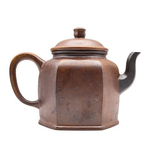 Hexagonal kiln-transformed horizontal yixing clay woodfired teapot # 94801