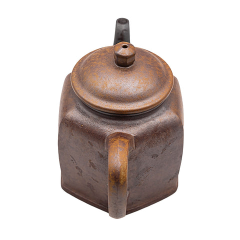 Hexagonal kiln-transformed horizontal yixing clay woodfired teapot # 94801