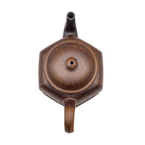 Hexagonal kiln-transformed horizontal yixing clay woodfired teapot # 94801