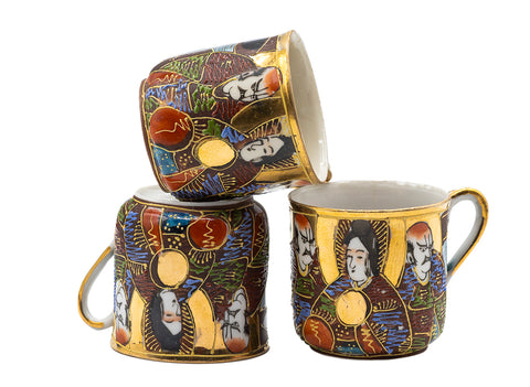 Teapot and cups, Satsuma, handpainted, vintage Japanese. mid-XX century #93069