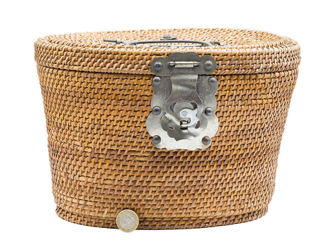 Vintage mid. XX-century Traditional Chinese porcelain tea ware set, bamboo hamndmade bag.  # 93180